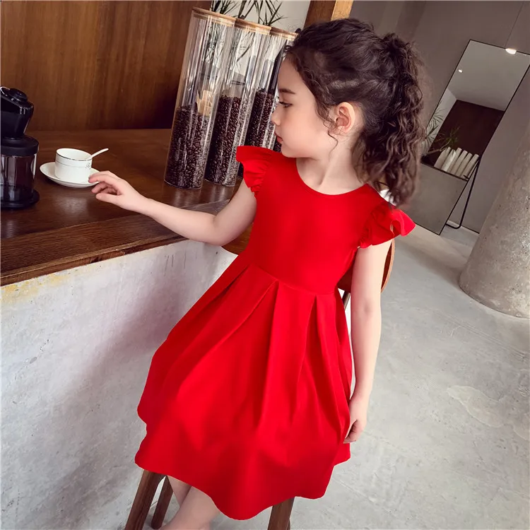 Chiffon Girls Dress with Bowknot Summer Princess Party Dresses Wedding Red Dress Kids girl Clothing Childrens red vest dress