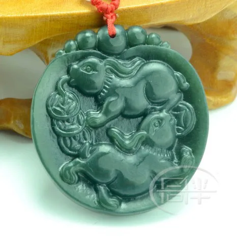 Wonderful 2 rabbit Amulet Bottle Green Jade Pendant Lucky Bless Necklace Apotropaion