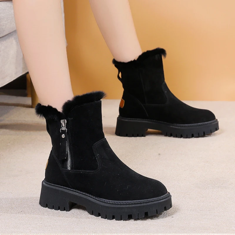 

Women's Winter Snow Boots Genuine Leather Ankle Boots For Women Warm Plush Winter Shoes Rubber Sole Ladies Snow Shoes Boot