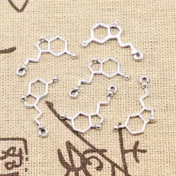 バルクチャーム10個13 × 25ミリメートルアンティークシルバー色の化学分子チャーム