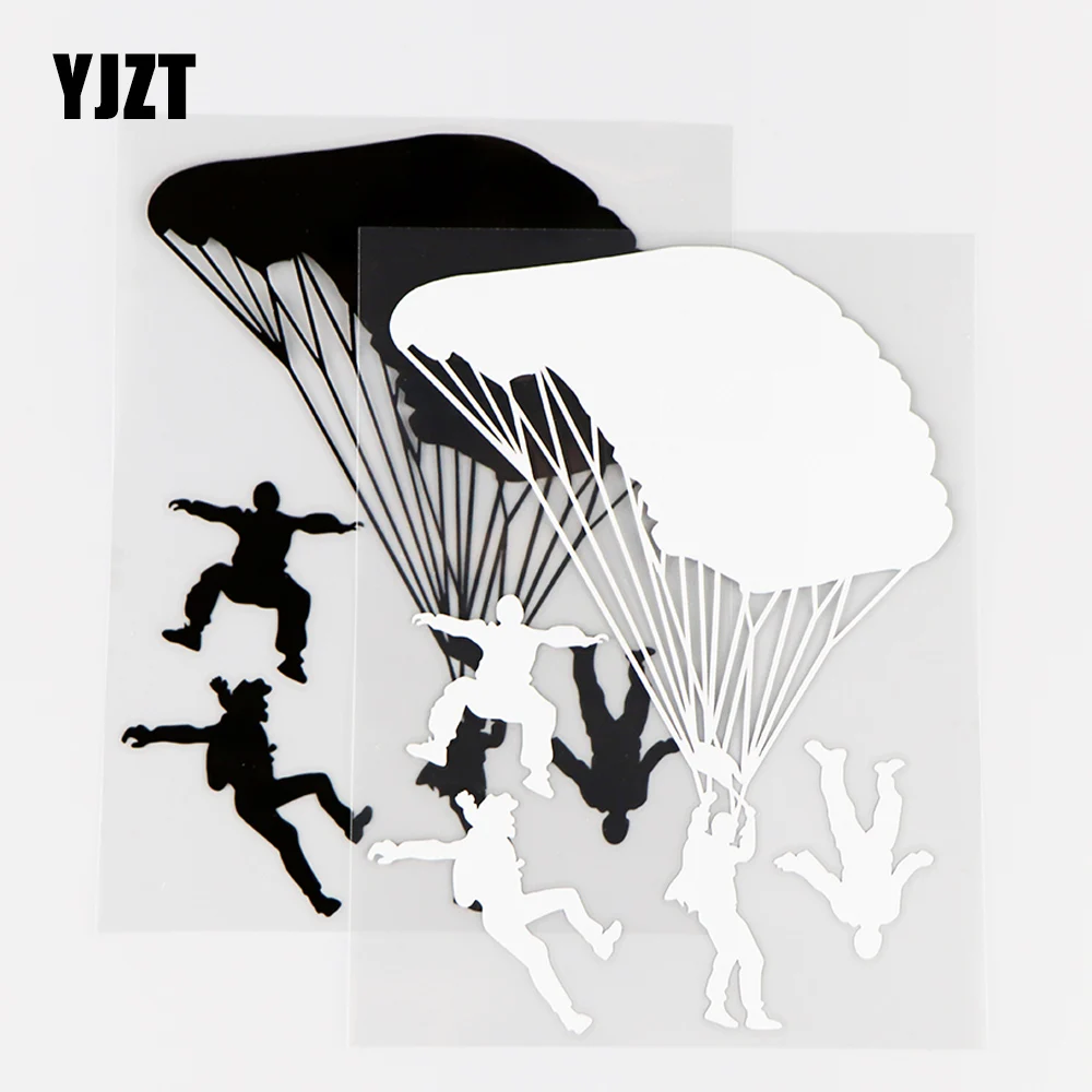 YJZT 11.6×15.7CM Personality Car Sticker Vinyl Decal Extreme Sport Parachute Skydiving Silhouette Black / Silver 10A-0502