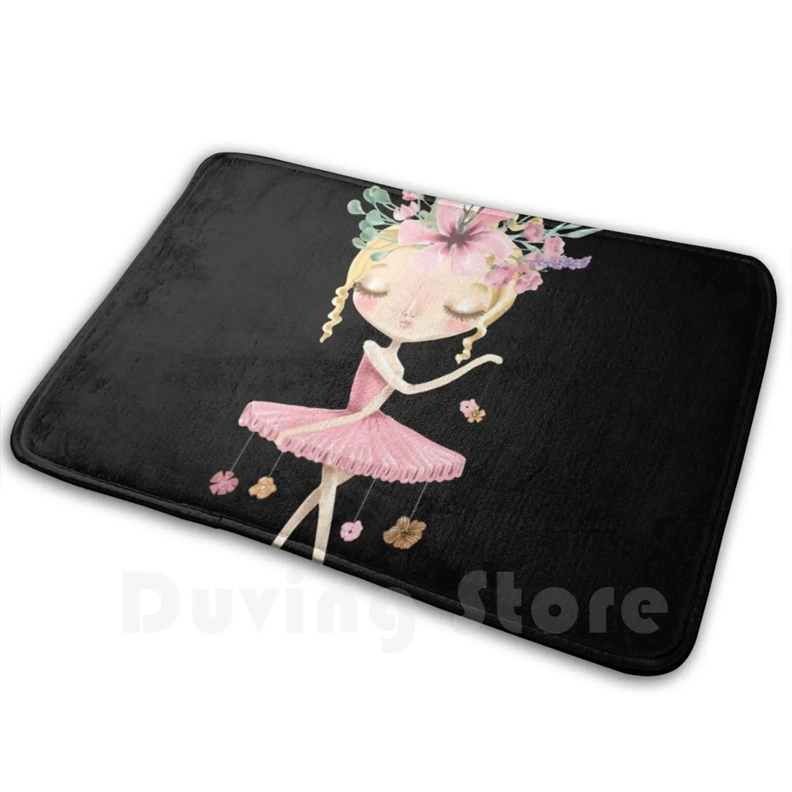 

Балерина с цветами в ее волосах, ковер, коврик, подушка, мягкая балерина, цветы, танцевальный красочный розовый милый балет