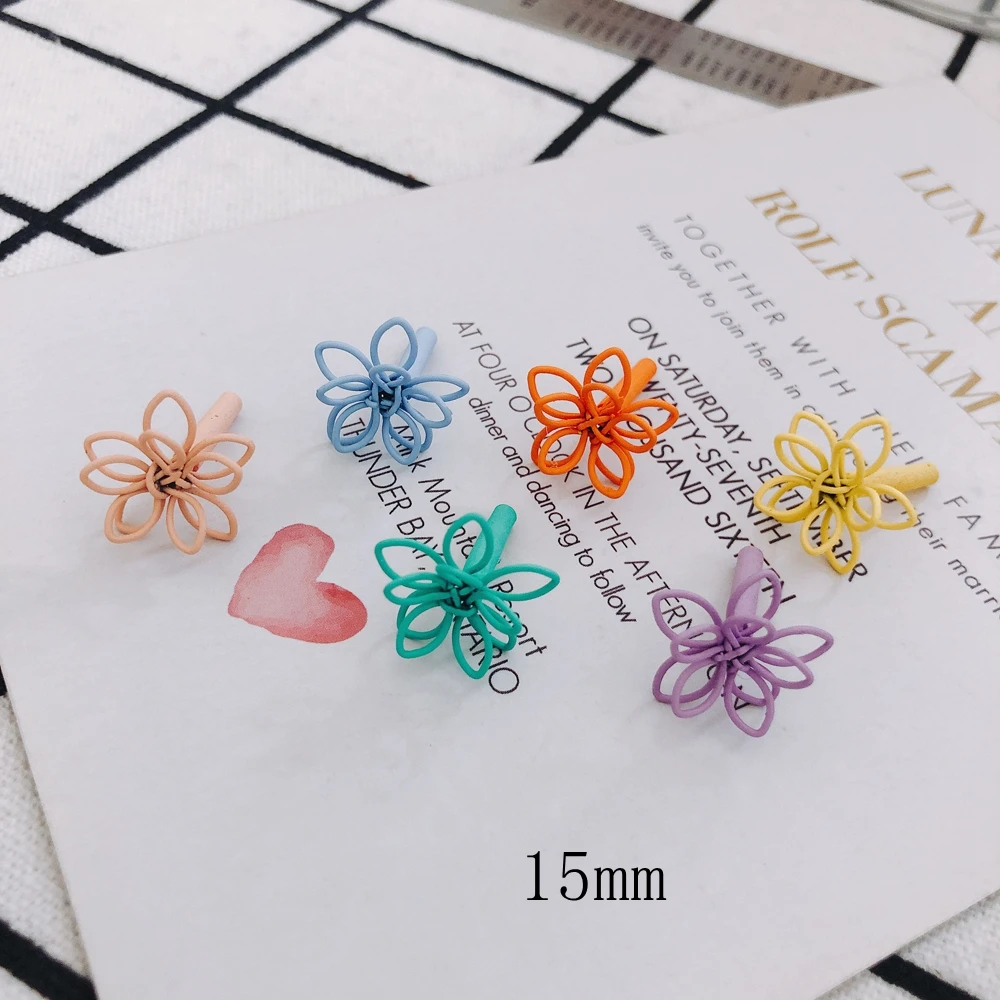 DIY personality alloy paint hollow double-layer color three-dimensional small flower earrings accessories material 4pcs
