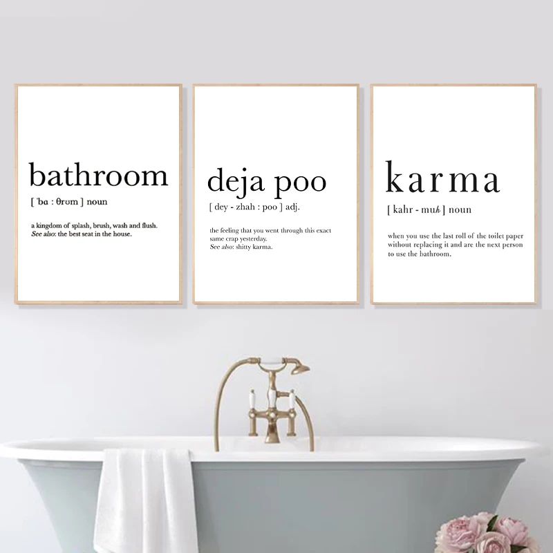 Bathroom Definition Art Prints Spanish Deja Poo Minimalist Poster karma Bathroom Signs Canvas Painting Toilet WC Wall Art Decor