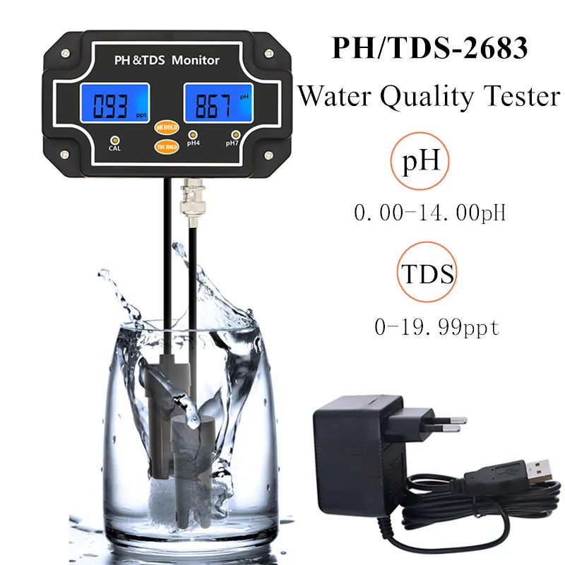 PH/TDS-2683 2 in 1 pH Meter pH/TDS Water Quality Tester TDS Meter Waterproof Double Display Tester for Aquarium Pool Spa 40% OFF