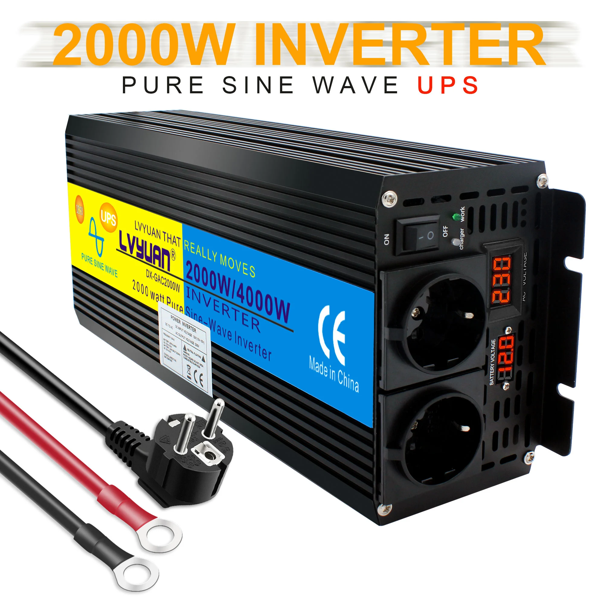 Power Inverter 4000W Sine Wave Car Inverter UPS DC 12V 24V To AC 220V Converter Charge for the Battery