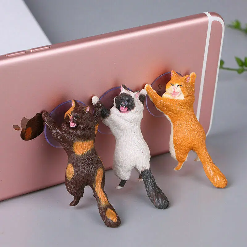 1pcs Cute Cat Desktop Stand Phone Holder Accessories For Mobile Phones PVC Smart Phone Bracket Rescue Figurine Smartphone Rack