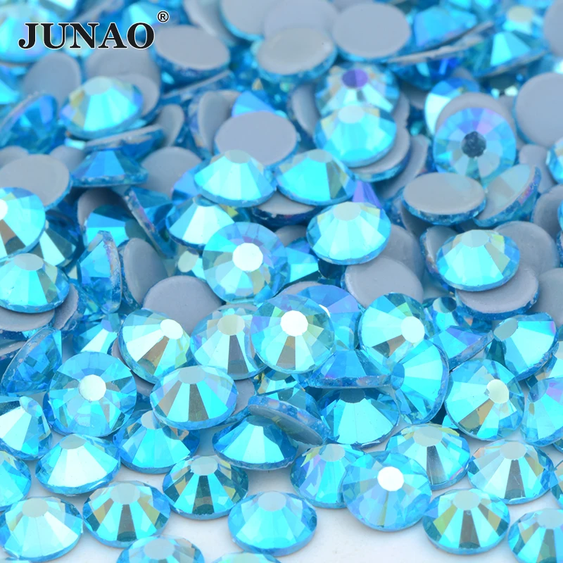 JUNAO 40 Color SS 6 10 16 20 30 Crystal AB Hotfix Glass Rhinestones Flatback Iron On Strass Hot Fixation Crystals Stone Applique