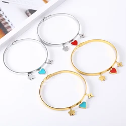 Heart-shaped Bangle Bracelet Stainless Steel Jewelry Women's Cuff Adjustable Bracelet Fashion Bangles Wholesale
