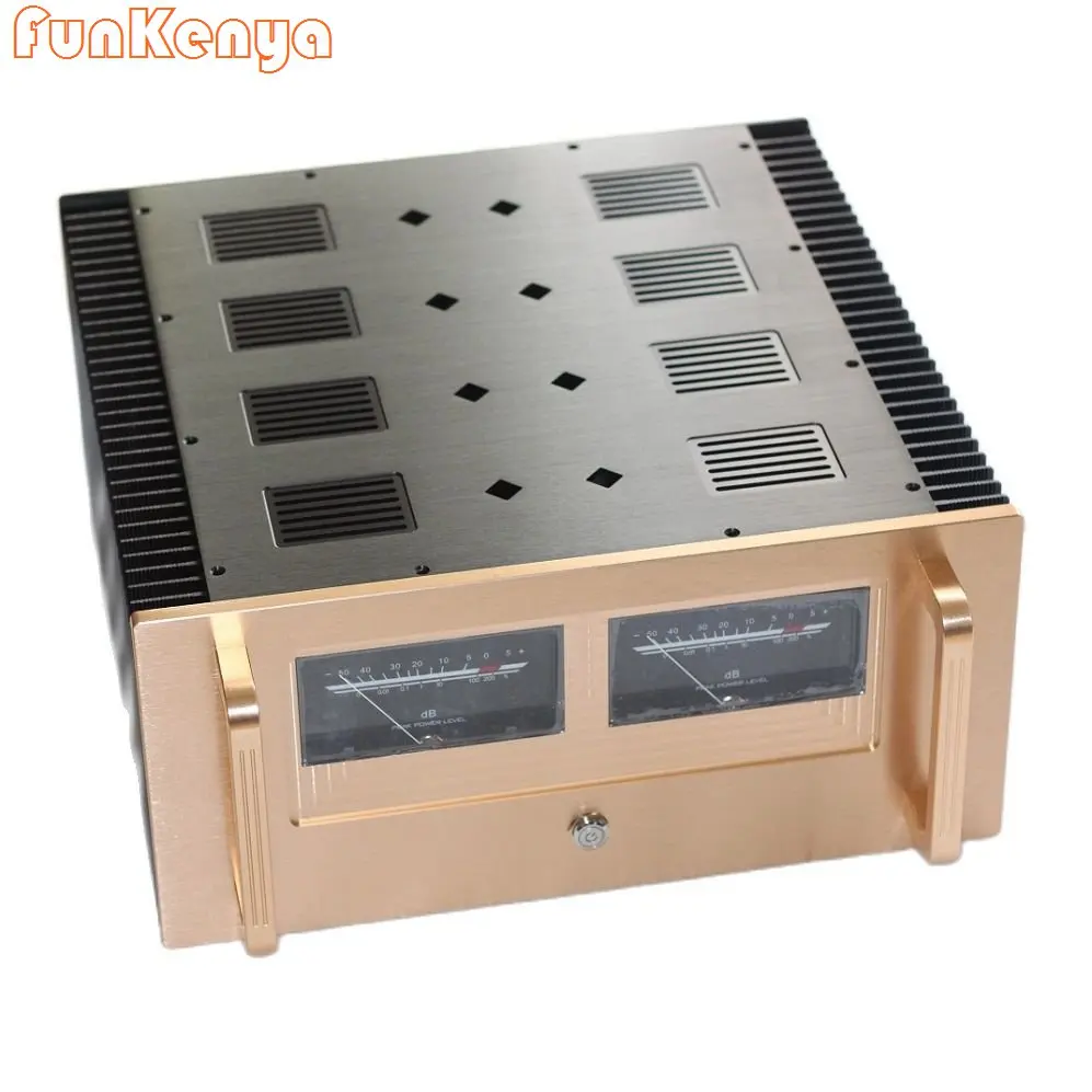 D412 W430 H200 Anodized Heat Sink DIY Aluminum Chassis Power Amplifier Housing VU Meters DAC Decoder Enclosure Audio Case Hi End