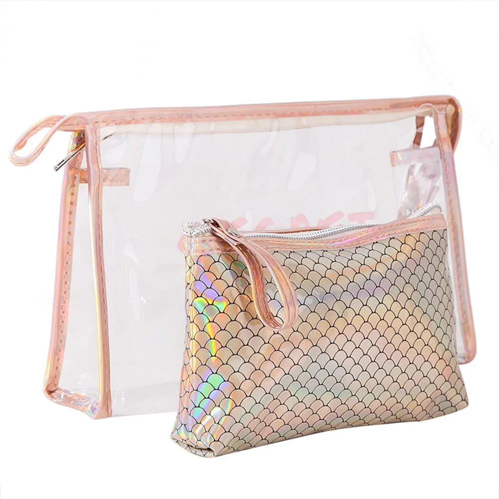 Fashion Women Laser Cosmetic Bags Fish scales Transparent Makeup Case Ladies Portable Make Up Pouch Organizer