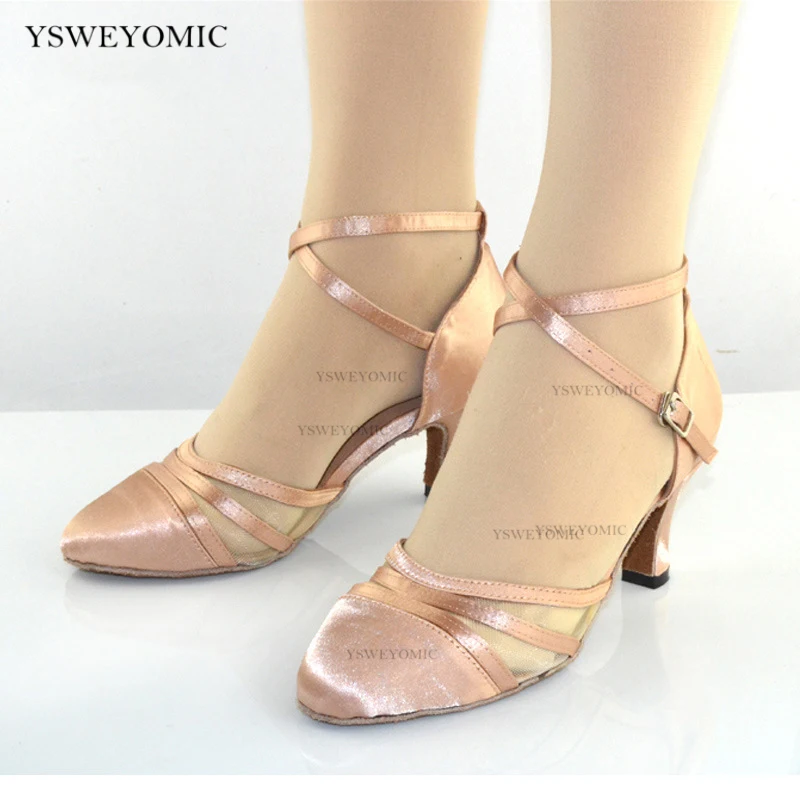 

Women Professional Soft Sole indoor Latin Tango Salsa Latin Dance Shoes Customized Heels 8cm 6cm 5cm Closed Toe Ballroom Shoes