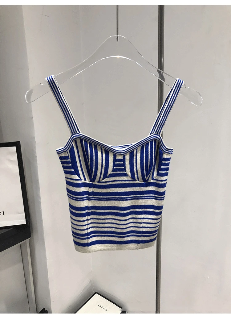 2021 spring and summer new European and American style niche fashion brand holiday style striped knitted camisole female summer