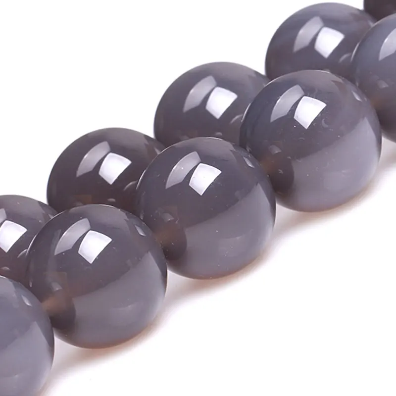 Natural Stone Gray Grey Agates Round Loose Beads For Jewelry Making Strand 15\