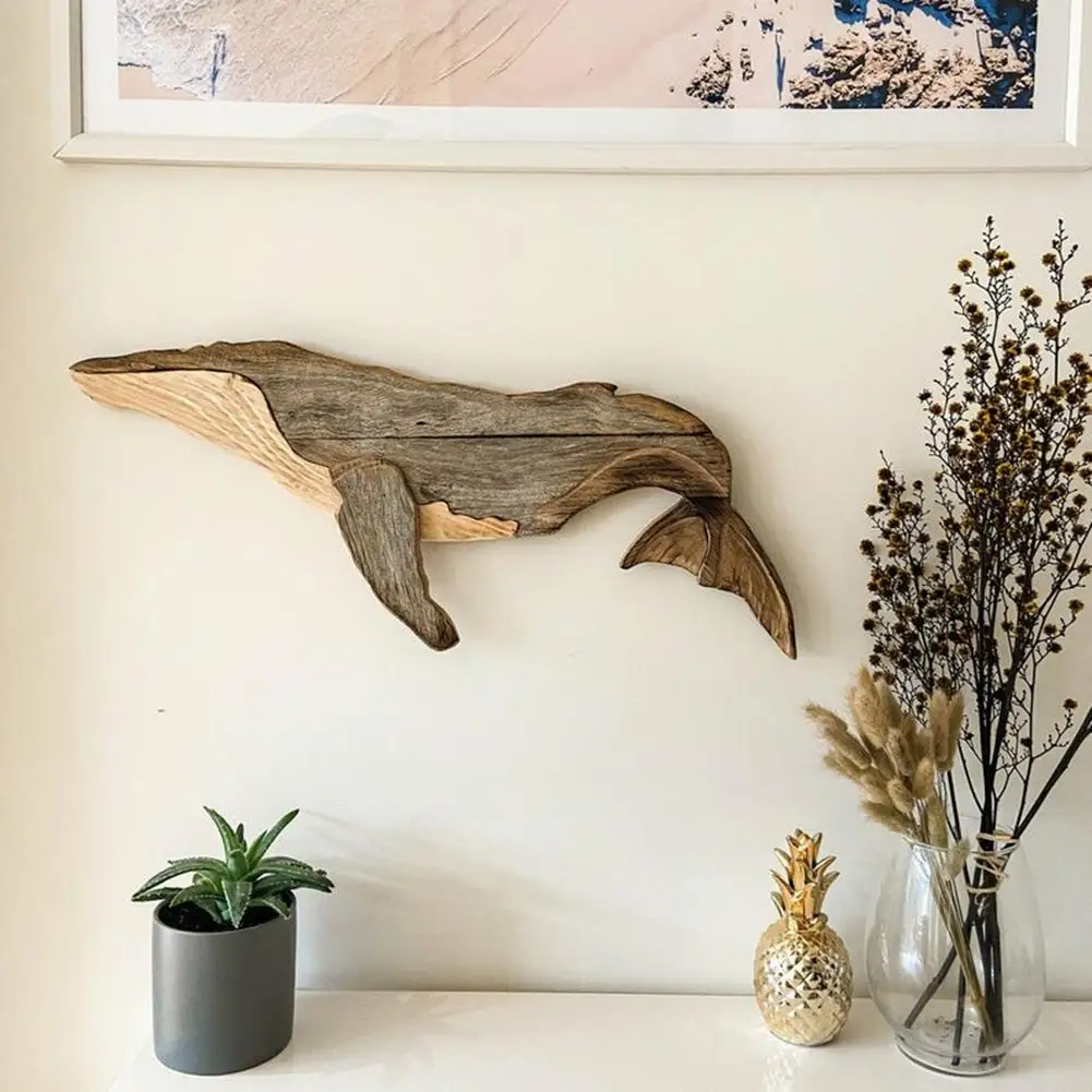 Rustic Farmhouse Decor Whale Wooden Sea Animal Wall Decoration Solid Wood Wall-mounted Background Home Decorations