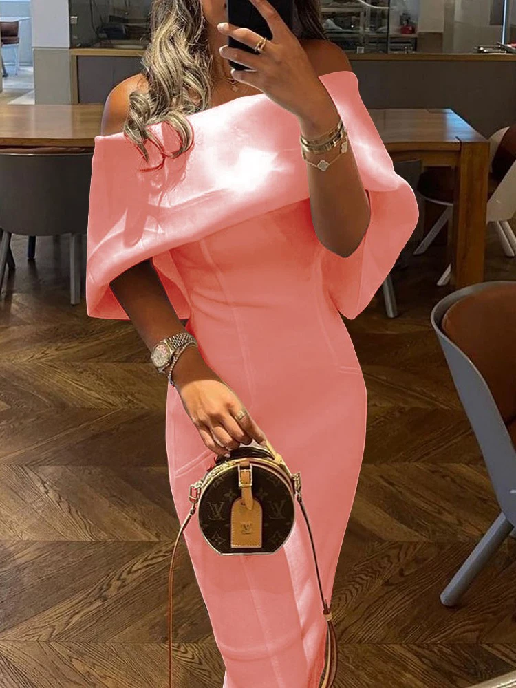 Y2k Summer Off Shoulder Cape Design Skinny Sexy Party Vestidos Mujer 2021 Women Elegant Evening Dresses