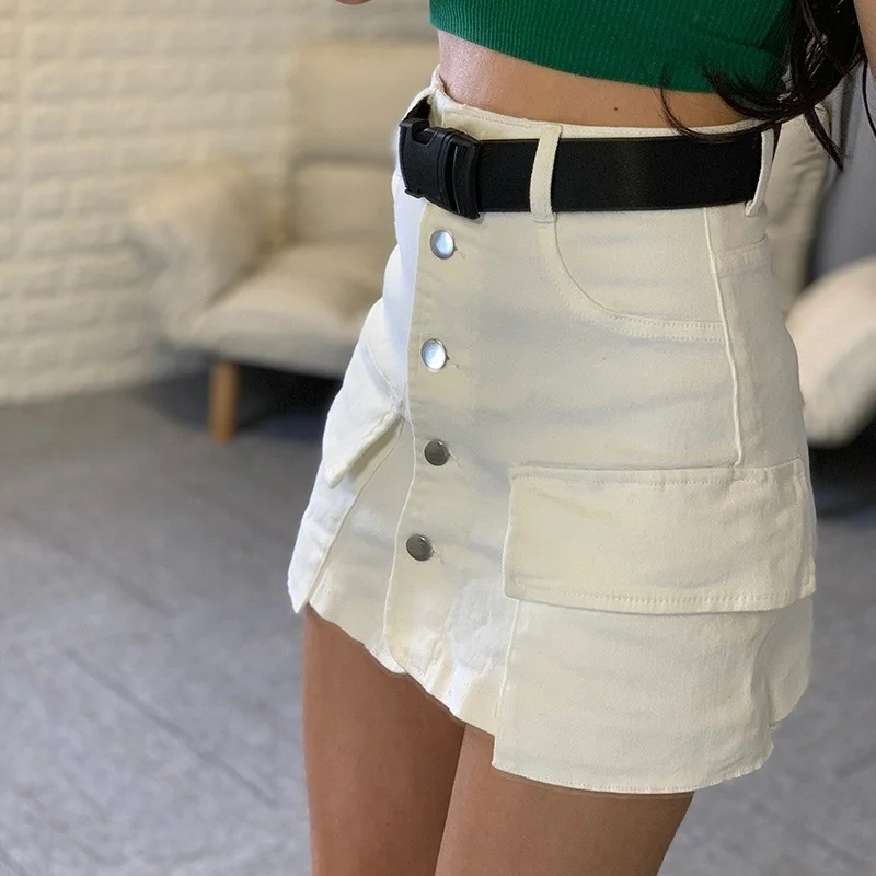 

Sexy Hot Women Mini Skirt Night Club High Waist Denim Skirts Summer Single Buttons Black White Ladies Slim Jeans Shorts Skirt