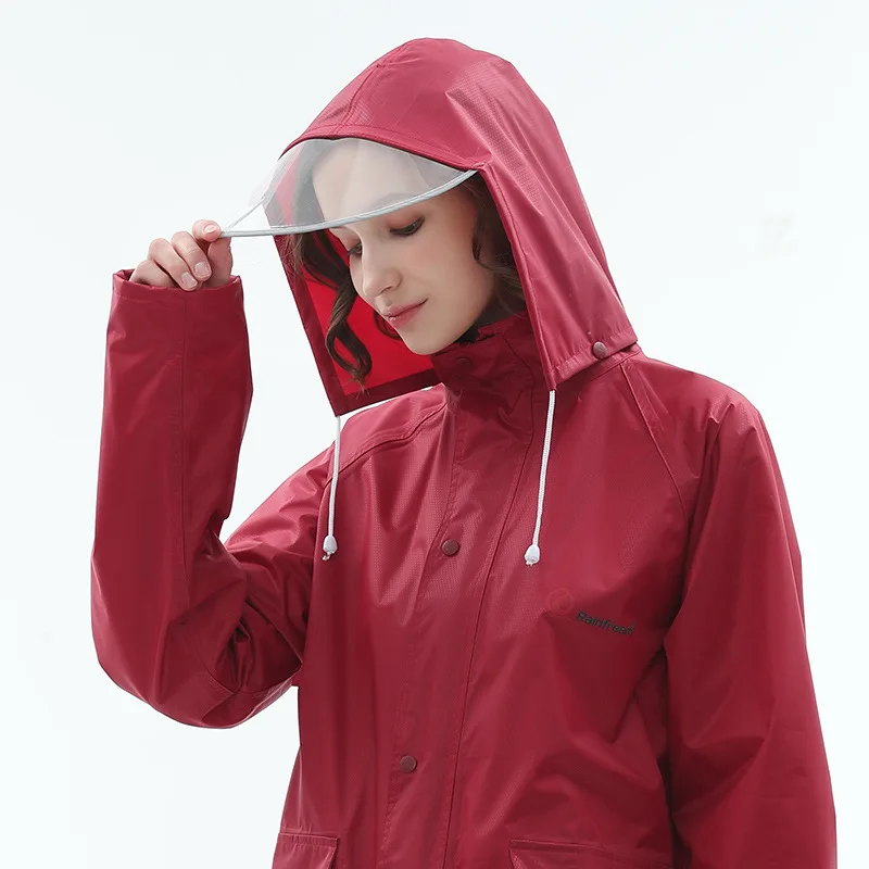 Fashion Double Layer Waterproof Long Raincoat Women Men Rain Coat Hooded for Outdoor Hiking Travel Fishing Climbing Thickened