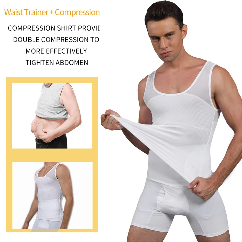 Moldeador de cuerpo para hombre, envoltura adelgazante de abdomen, camisas de compresión, corsé de ginecomastia, cinturón de entrenamiento de cintura, Tops de Fitness