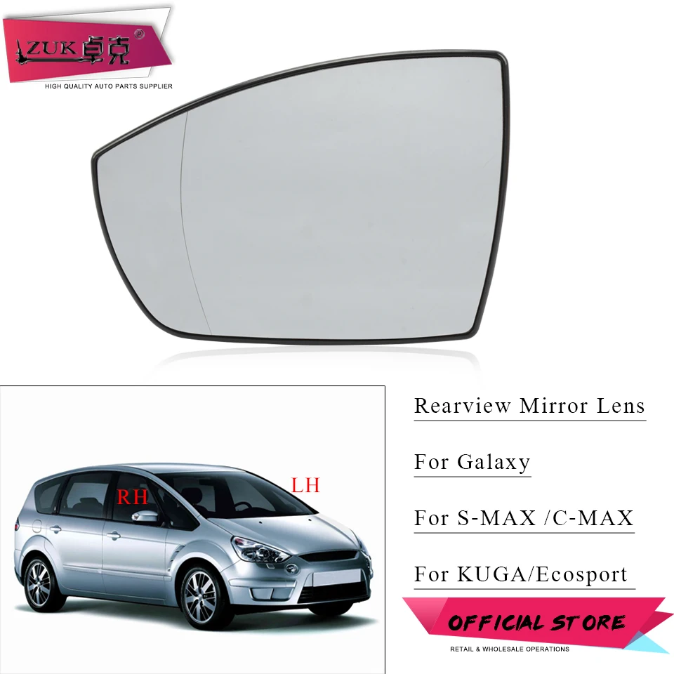 ZUK Exterior Door Side Reaview Mirror Lens Glasses With Heating For FORD S-MAX Galaxy 2006-2014 C-MAX KUGA Ecosport 2012-2018