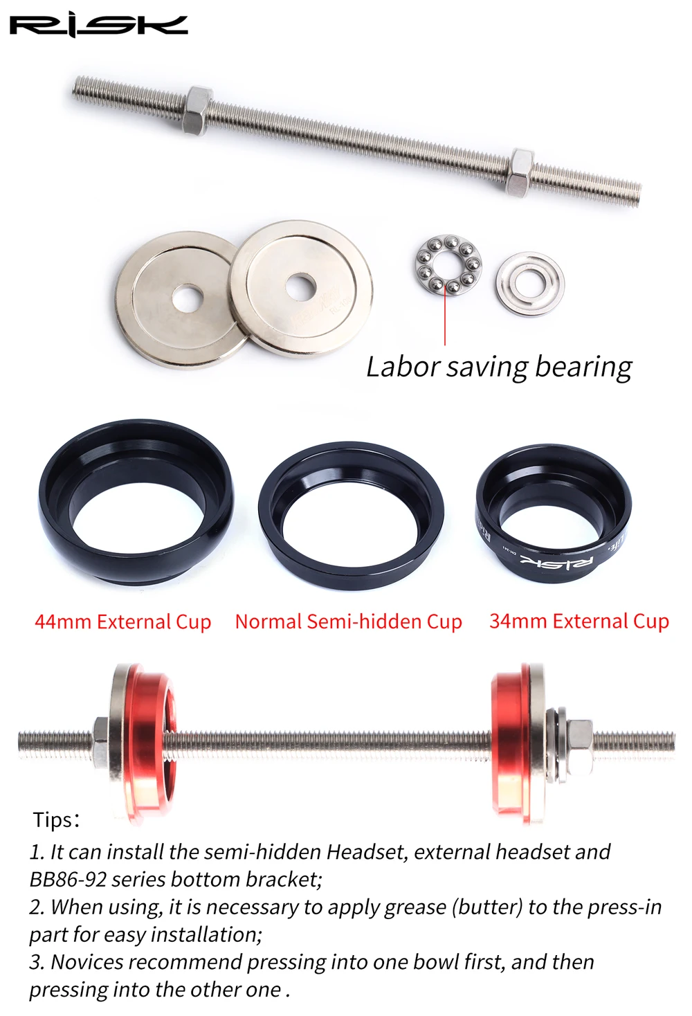 RISK RL108 RL235 Mountain Road Bicycle Bike Headset Bottom Bracket Cup Press Fit Press-in Installation Tool