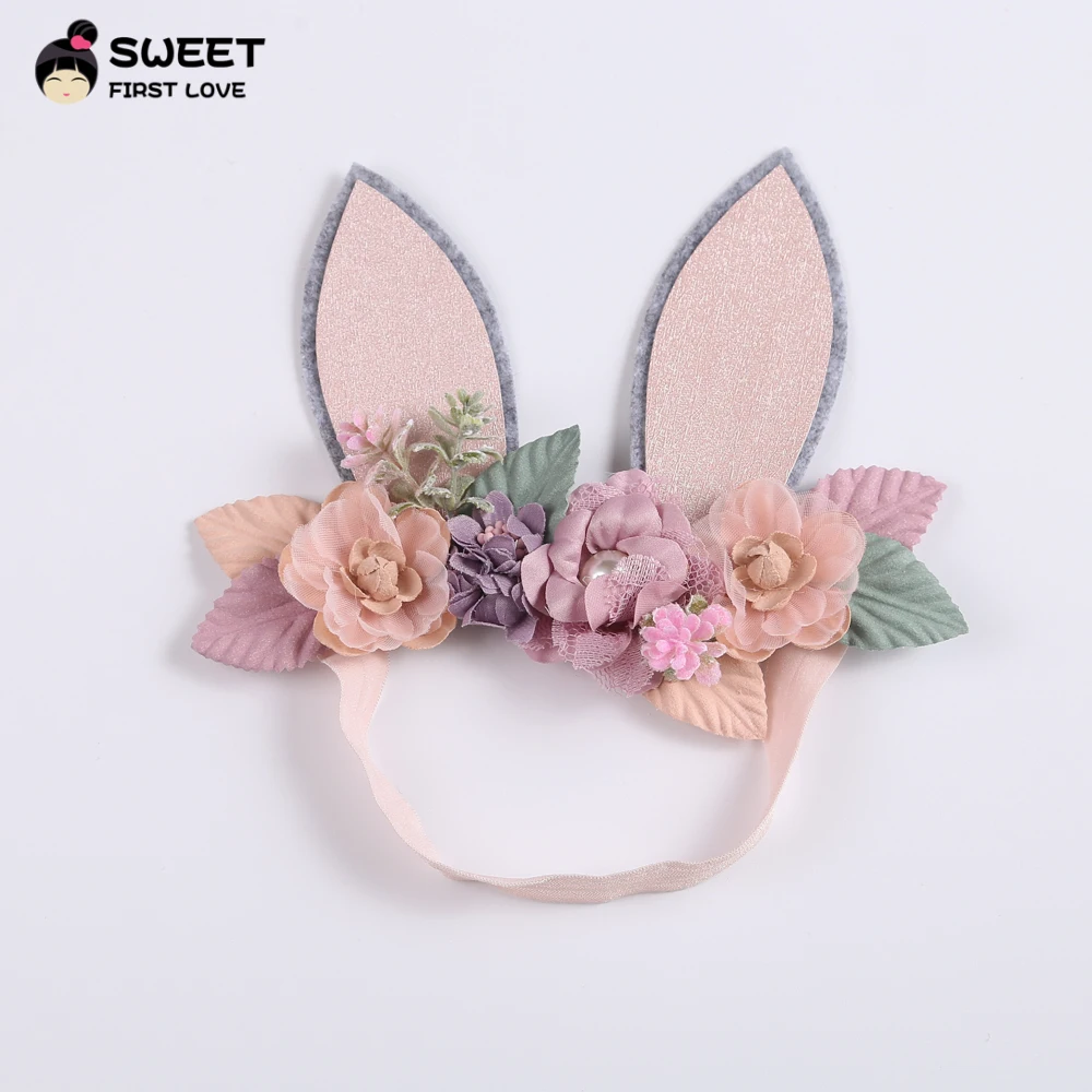 Baby Wide Bunny Ear Floral Headbands Photography Prop Lacehair Bows Bands For Infant Toddler  Hairbands Hair Accessories