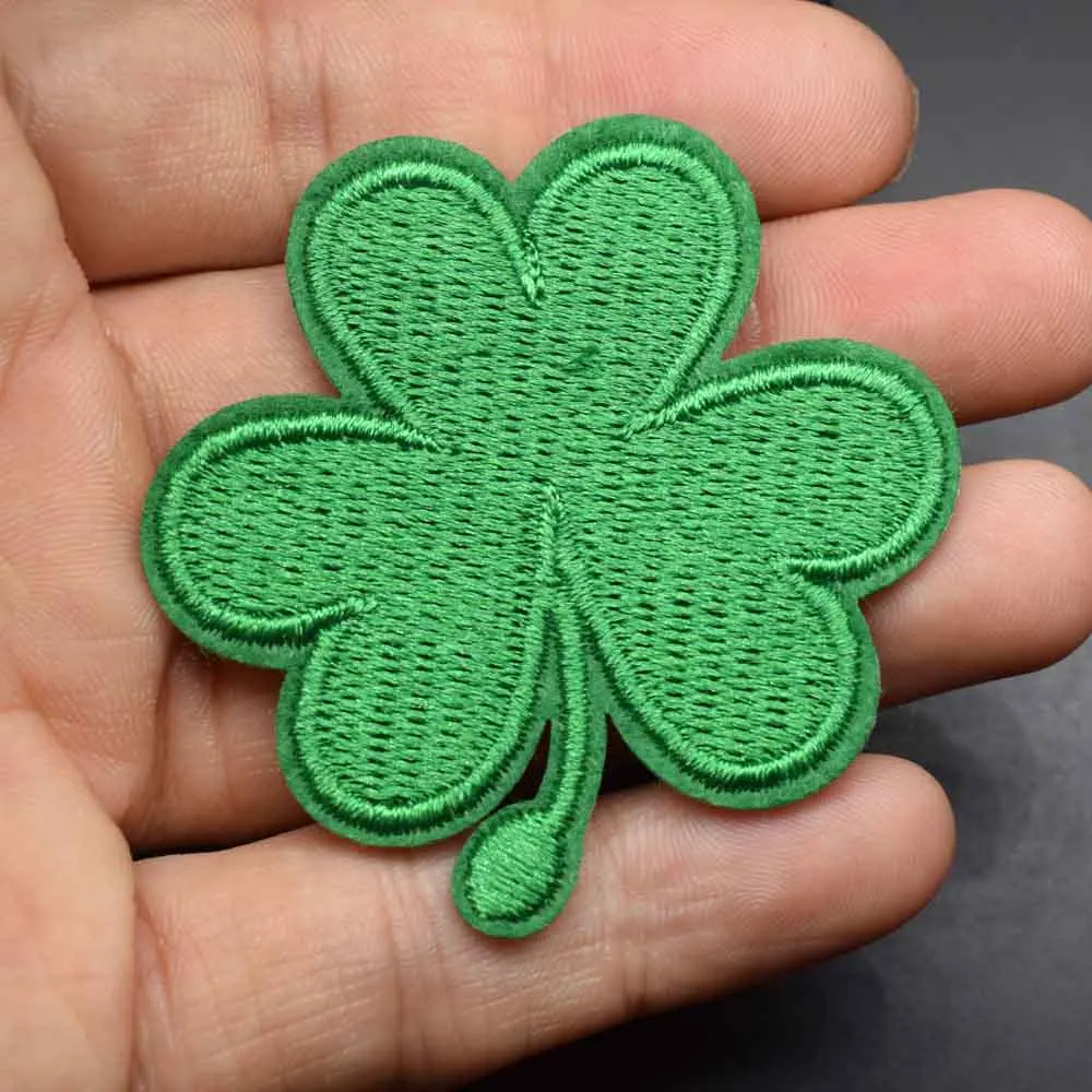 Green Leaf Clover Iron On Embroidered Clothes Patches For Clothing Lucky Irish Shamrock