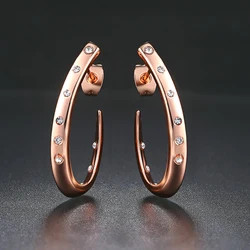 Top Quality Austrian Crystal Stud Earrings for Women Rose Gold Color Geometric Arc Shape Fashion Jewelry for Girl HotSale E598