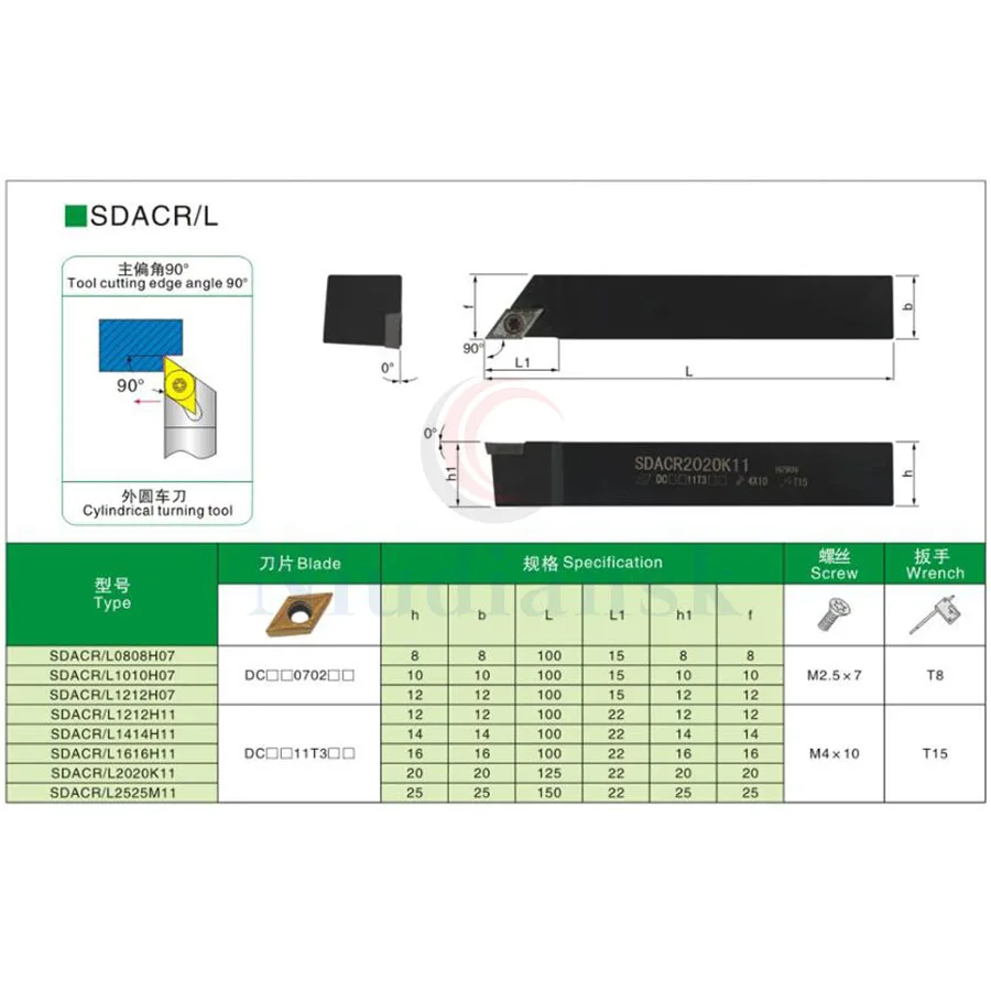 Portaherramientas de torneado externo, insertos de carburo DCMT11T3, herramienta de torno CNC, sdcr1212, SDACR1616H11, SDACR2020K11, SDACR2525M11, 10 unidades