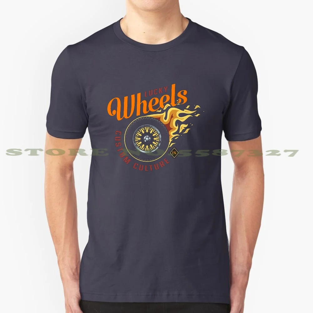 Lucky Wheels Custom Culture Black White Tshirt For Men Women Motorcycle American Y Outcast Cruiser American Infidels Cafe