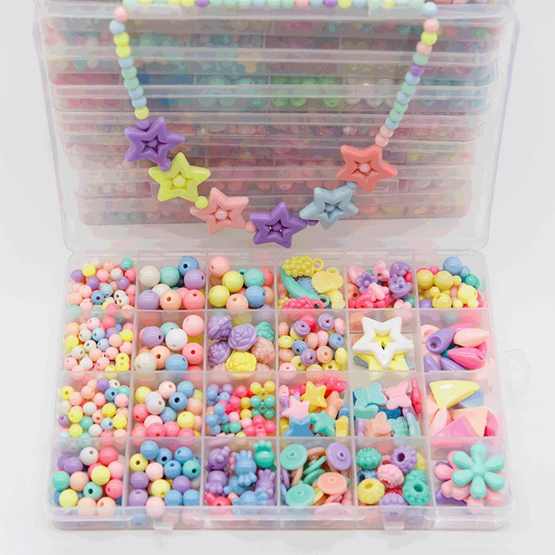 

Kids Handmade DIY Beaded Toy For Girl Wear Beads With Accessory Set Creative 24 Grid Children Handicraft Jewelry Making Toys