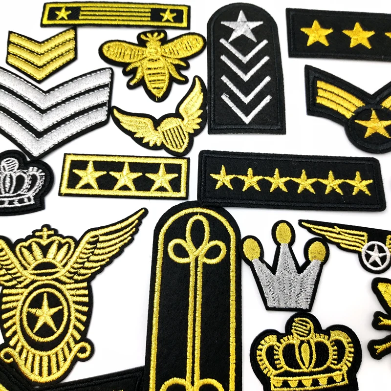 26Pcs/Lot Gold Silver Patch Ebroidered Applique Patches Fabric Garment Apparel Accessories Embroidery Badges