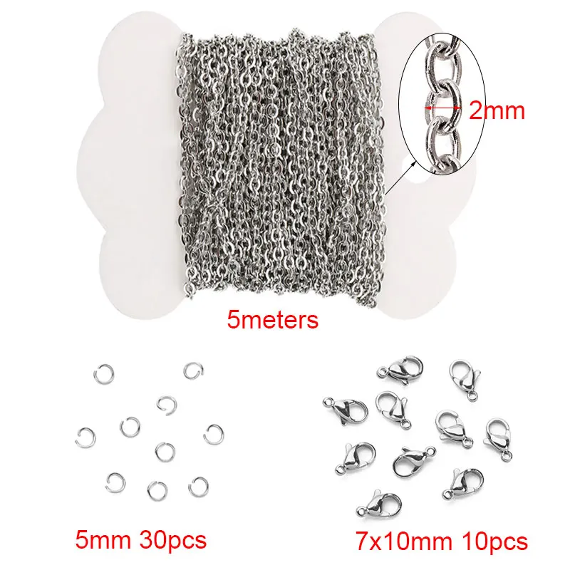 5meters Stainless Steel Necklace Link Chains Lobster Clasps Jump Rings 2mm Golden Color Rolo Chains Bulk for Diy Jewelry Making