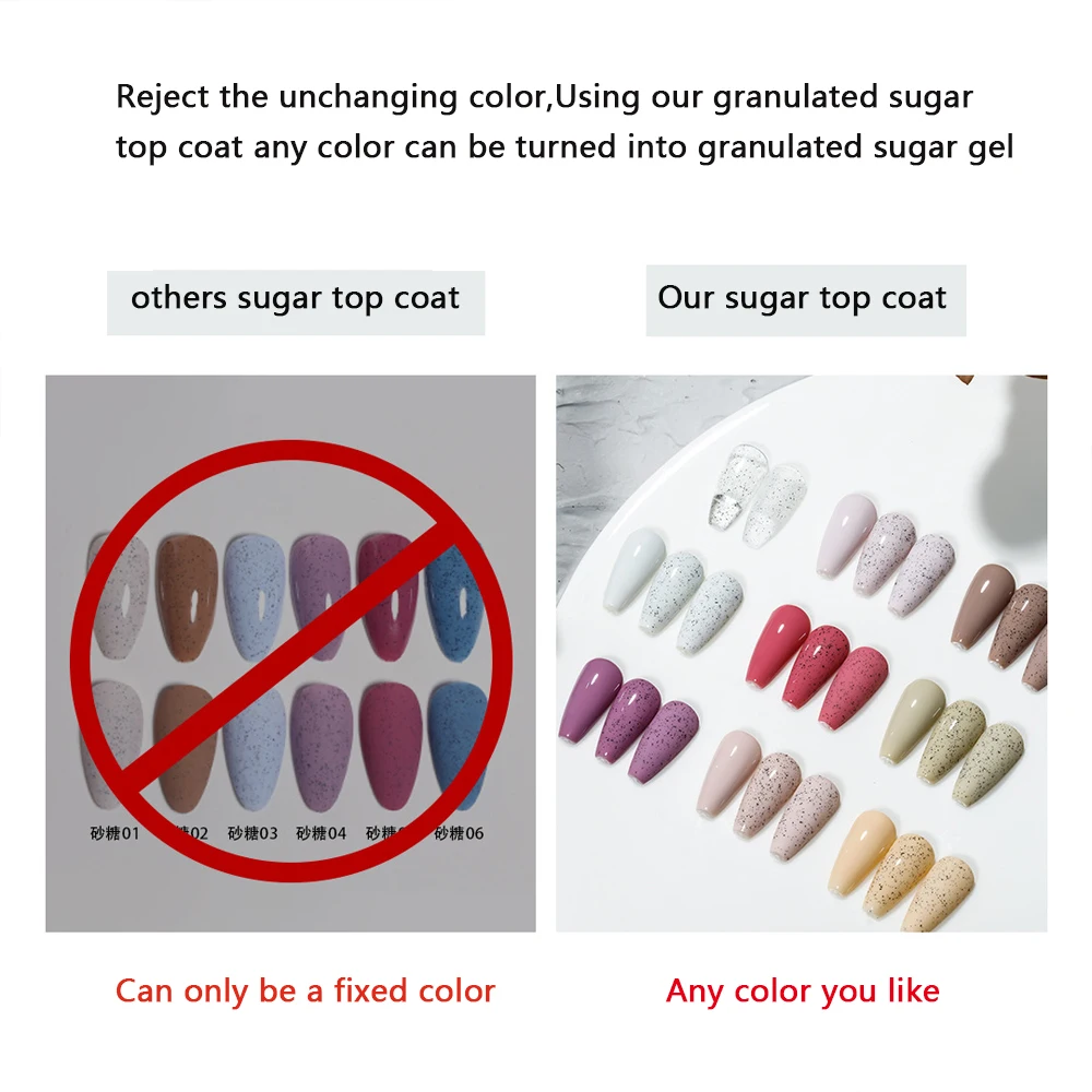Vendeeni 15ml Sugar Top Coat Function Gel Nail Polish UV LED Soak off Sand Effect Lasting Manicure Nail Polish Match Any Color