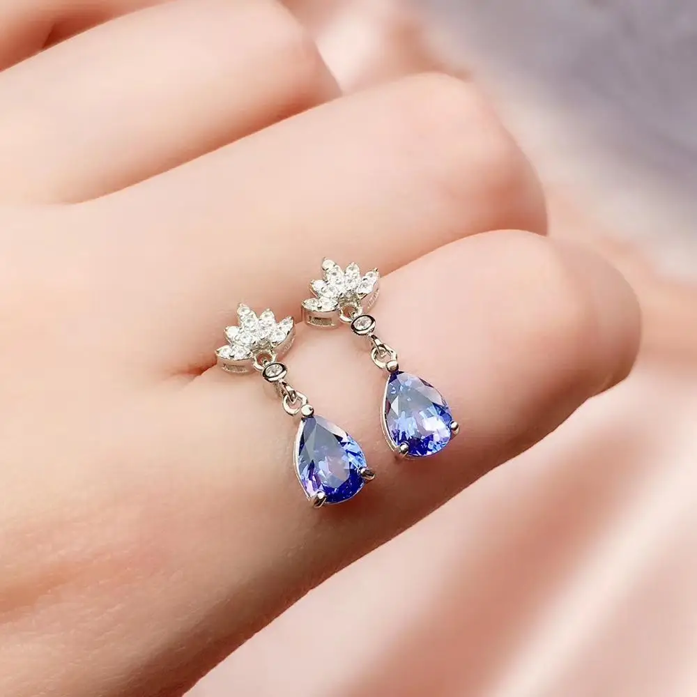 

NaturalTanzanite Earring Real Tanzanite Earring 925 Silver sterling Fine Charm Jewelry for Women Wedding Party Earring