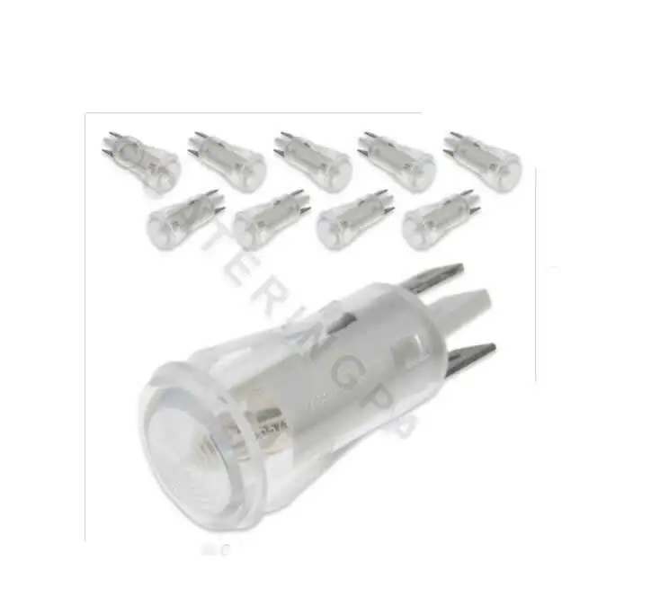 PACK OF 10 x CLEAR 14mm FLUSH MOUNT NEON LAMPS 230V 71-134-2s VDE PRINCE CASTLE