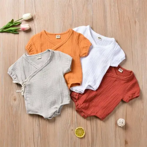 2020 Newborn Kids Baby Boy Girls Clothes Summer Short Sleeve Plain Romper Elegant Casual Cute Outfits new born Sunsuit 0-18M