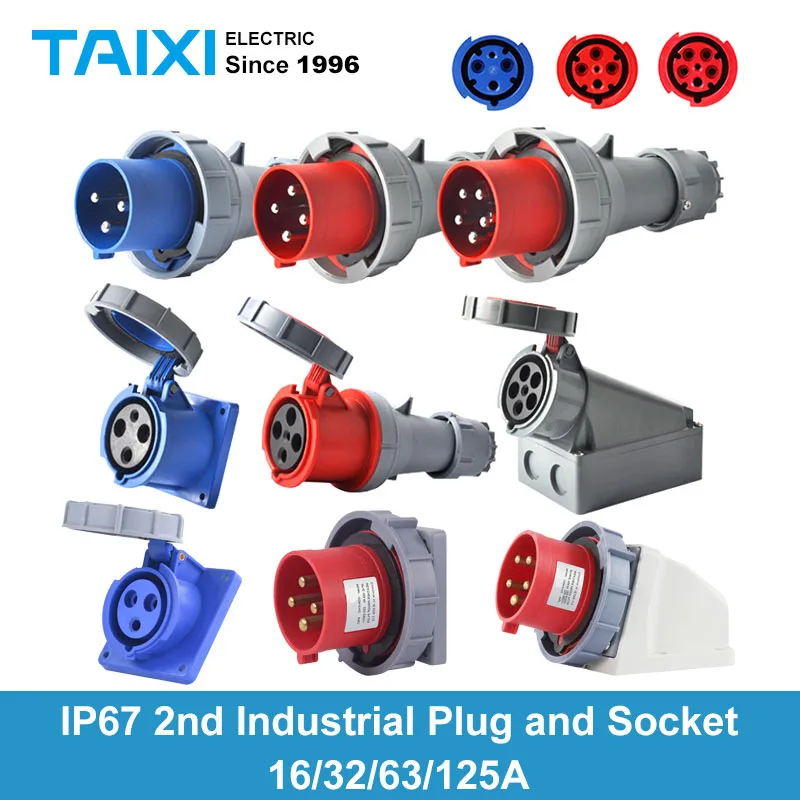 

Industrial Plug and Socket 16A 32A 63A 125A IP67 Wall Mounted Socket Panel Mounted Coupler 220V 380V 415V