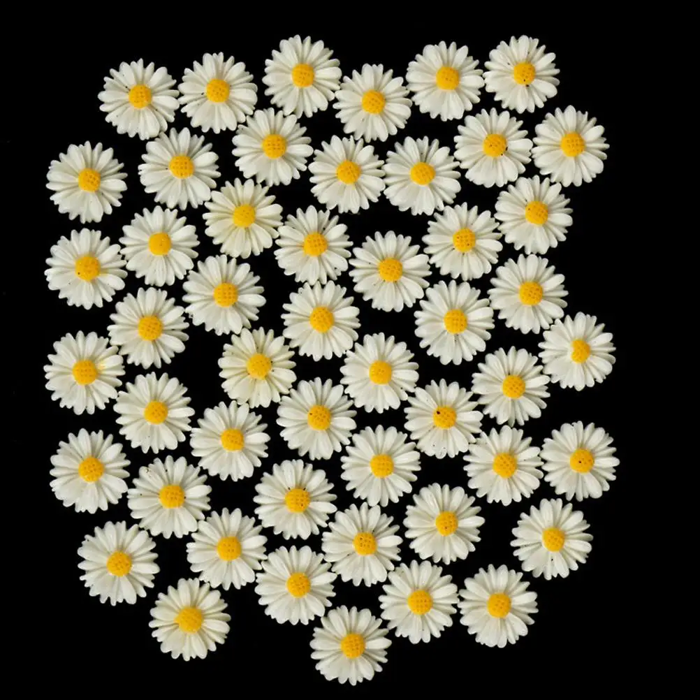 

50PCS Resin Daisy Flower Style Flat Back Cameo Cabochon For Jewelry Making Earring Accessories 13mm Wholesale Vintage