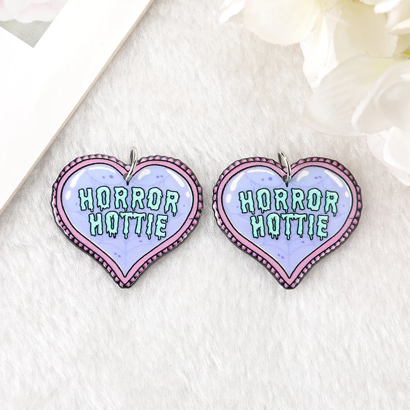 12Pcs Hollaween Acrylic Charms Spooky Bloody Spider Heart Pendant For Earring Necklace Diy Making