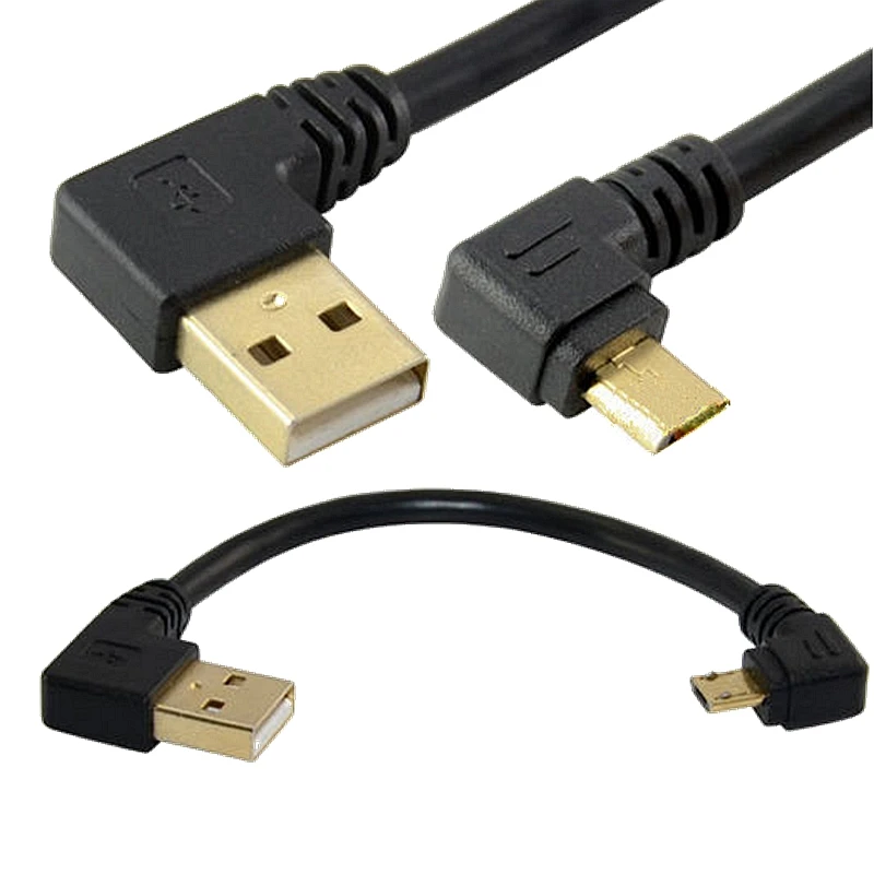 15/50CM Gold Plated USB 2.0 Charger Cable Right Angle Card 90 Male Micro Left Sync Cable Degree Data USB Charging Corner To X8E9