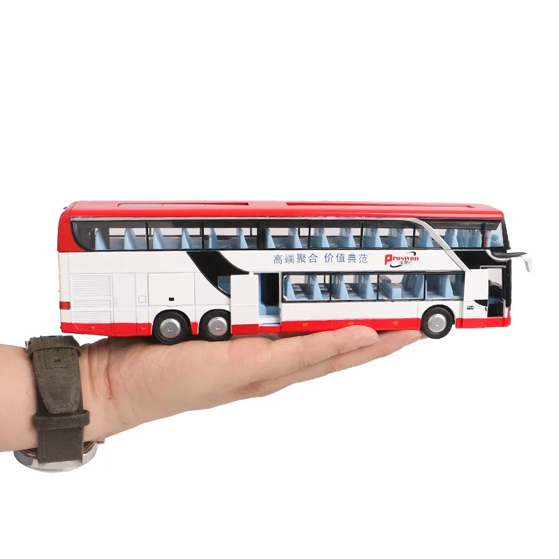 Exquisite 1:50 travel bus alloy model,simulation double-decker bus model,children\'s sound and light pull back toys,free shipping