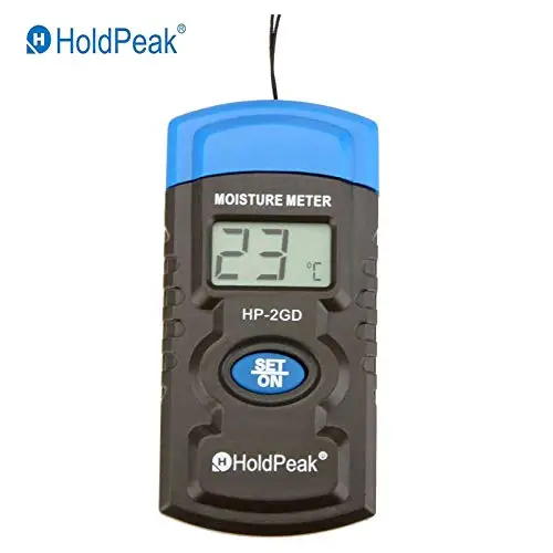 HoldPeak HP-2GD 3-in-1 Two Pin Mini Digital Wood Moisture Meter Wood Humidity Tester Timber Damp Detector with Large LCD Display