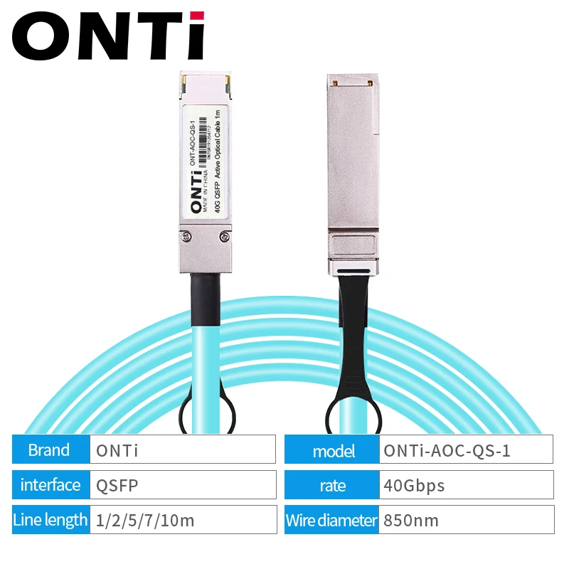 ONTi-QSFP + to QSFP + AOC 섬유 케이블, 1-100m, MPO, SFP 모듈, OM3, OM4, 활성 광 케이블 지원, 사용자 정의 길이, 40G