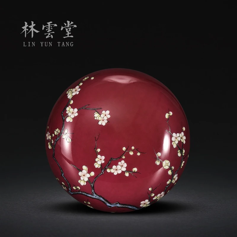 Lin Yuntang's hand-painted plum blossom, carmine and mother inkpad box