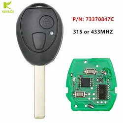 KEYECU Aftermarket Remote Key Fob 2 Button 315/433MHz PCF7931 for Rover 75, for Mini Copper 2002 2003 2004 2005 P/N: 73370847C