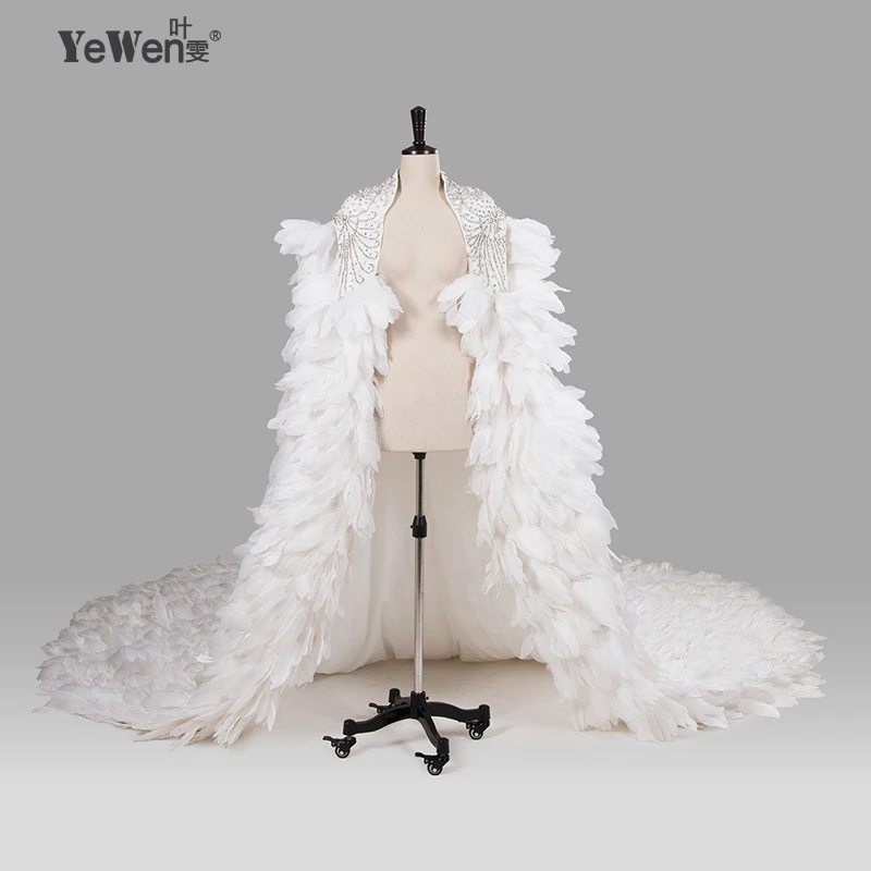 Ivory Wedding Wraps Elegant Beading Crystal Wedding Bolero Feather Wedding Jacket Wedding Accessories Vestido De Noiva 8014