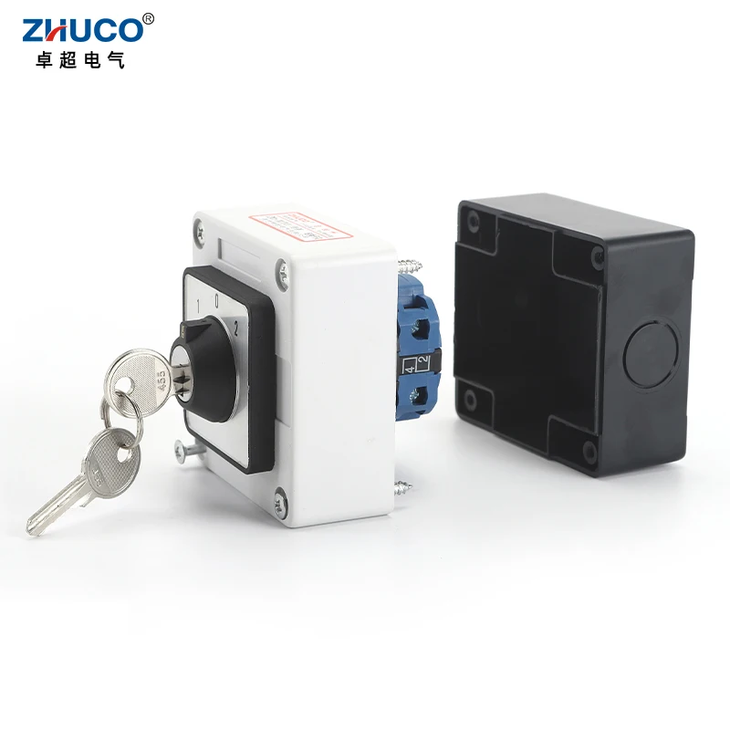 ZHUCO SZW26/LW26-20 ON-OFF-ON 20A 1 Phase Selector Universal Cam Changeover Key Switch With Waterproof And dustproof Sealed Box