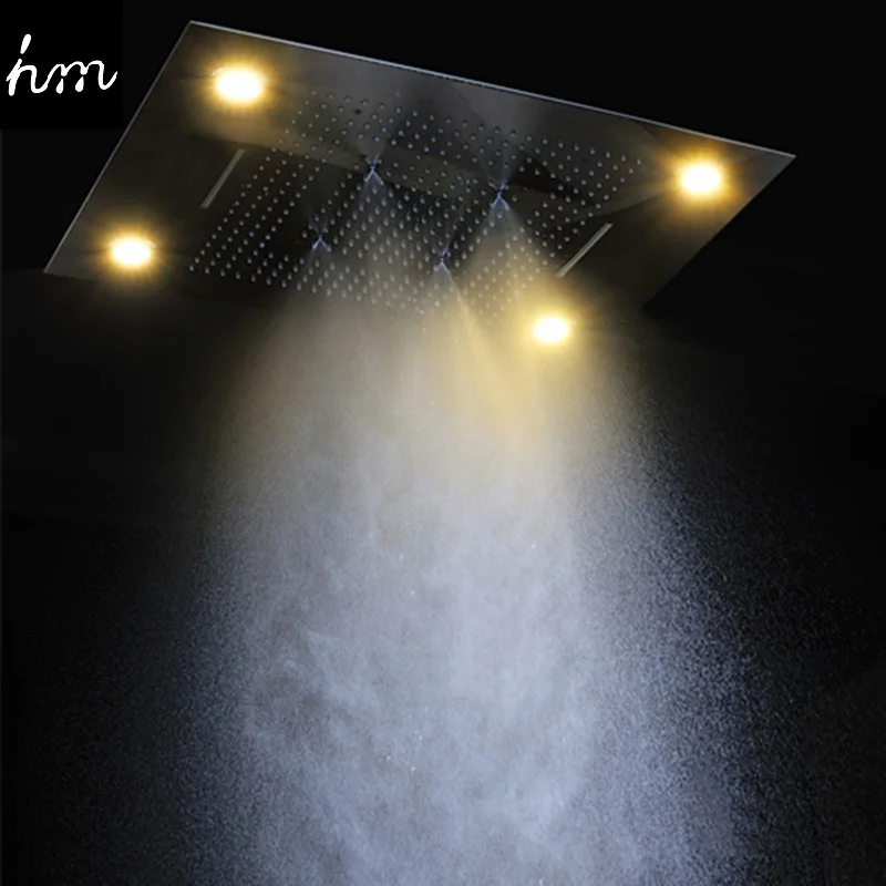 hm Large 60x80CM 304SUS Led Light Music Shower Head Bath Ceiling Rain Waterfall Mist Function Electric Showerhead Faucets System