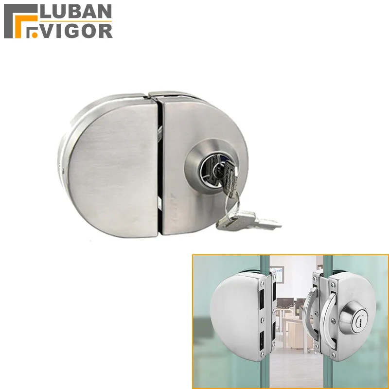 Sliding Central Glass Door Lock,304 stainless steel,without hole,Bidirectional unlock,Double door,Frameless glass door